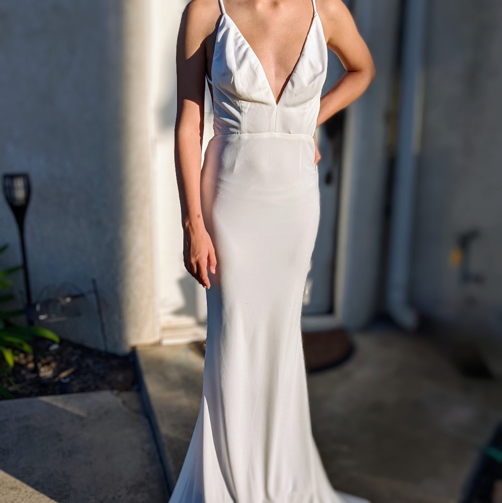 Celine from Abyss by Abby Elegant Backless White Gown